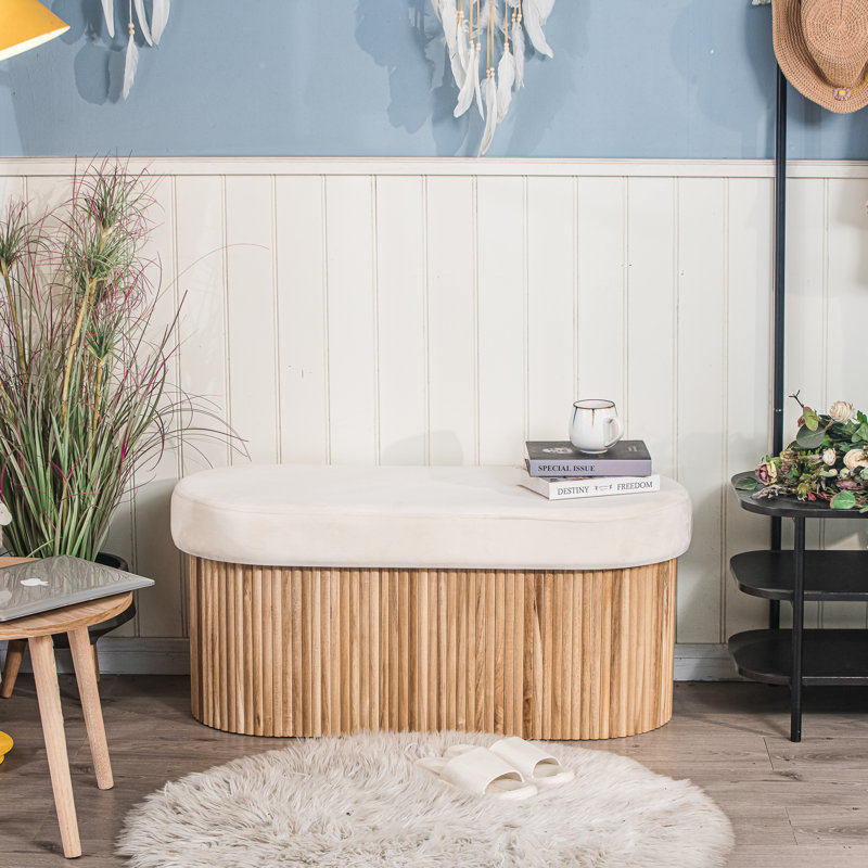 Banc de rangement en velours beige Aguirre