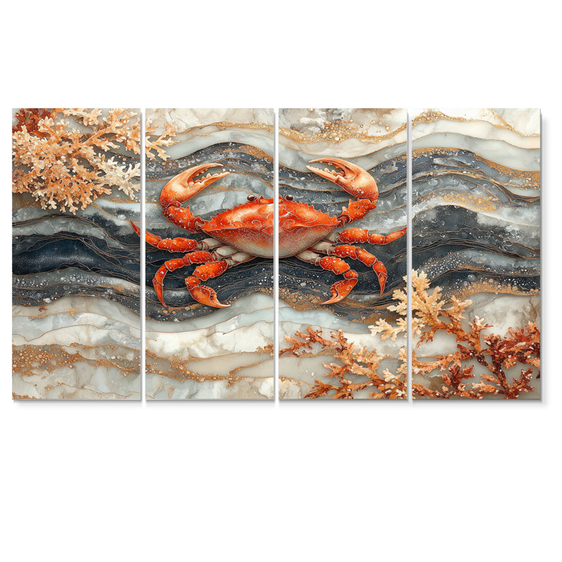 Aquarium avec grand crabe I - Art mural crabe - ensemble de décorations murales modernes, H 28 po x l 48 po