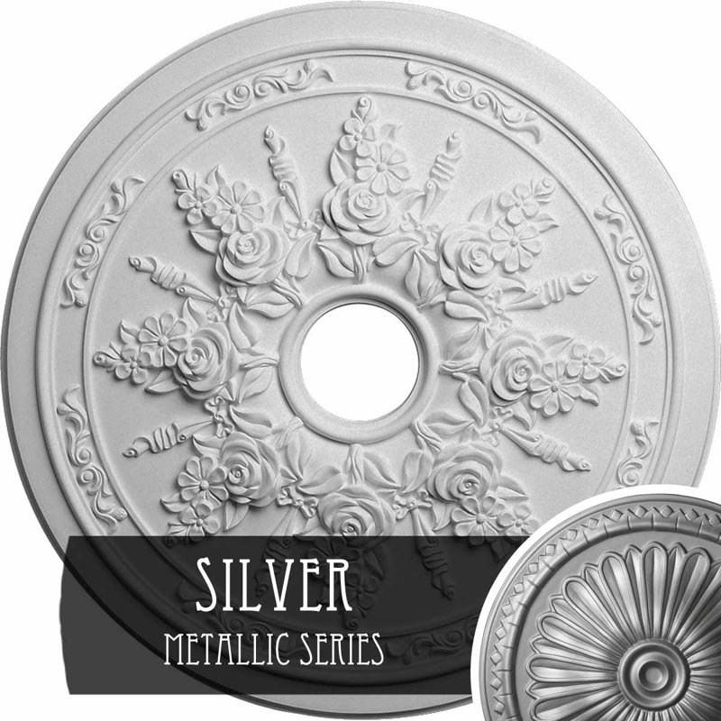 Rose et ruban H 12,25 po x l 23,5 po x P 23,62 po médaillon de plafond, Argent