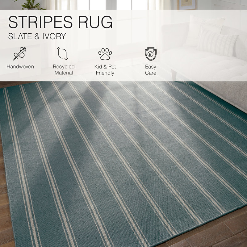 Striped Area Rug in Gray/Beige, Rectangle 6' x 9'