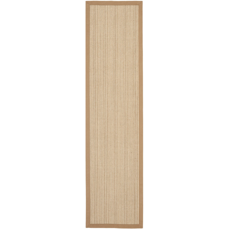 Nazım Natural Fiber Sisal With Latex Striped Rug, Runner 2'6" x 14'
