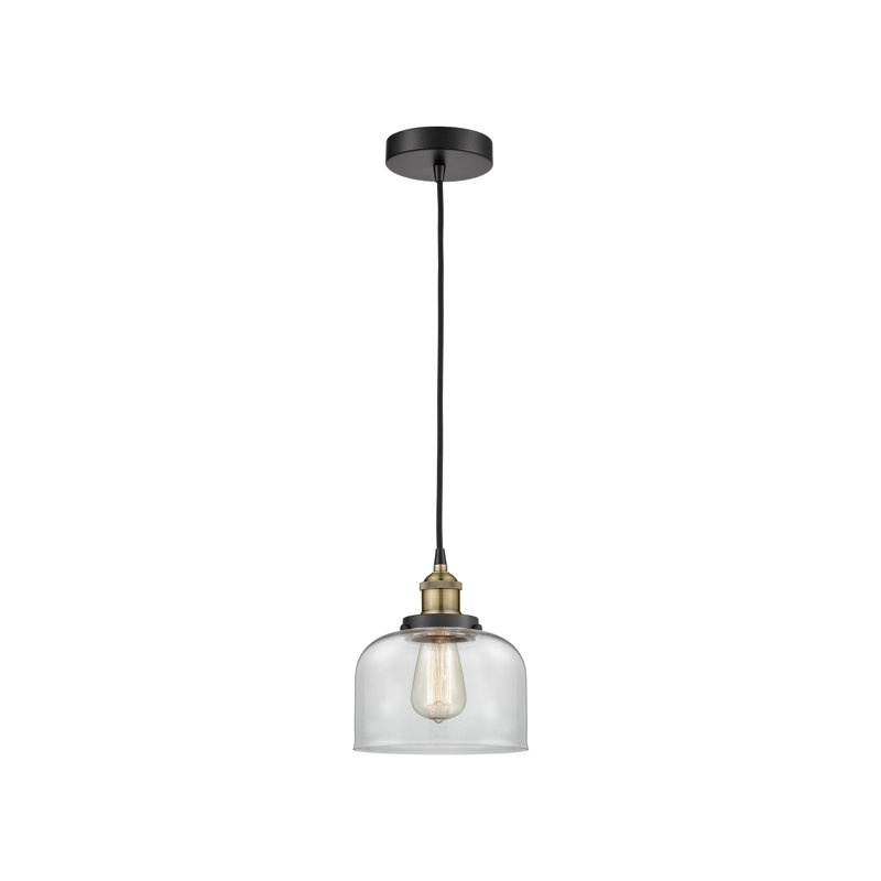 Luminaire suspendu en forme de cloche à 1 lumière Bostonia, Transparent, H 9,5 po x l 8 po x P 8 po, Laiton antique noir