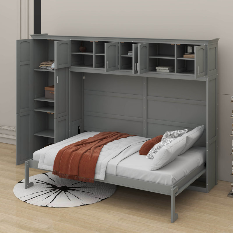Grand lit escamotable avec armoires, Gris