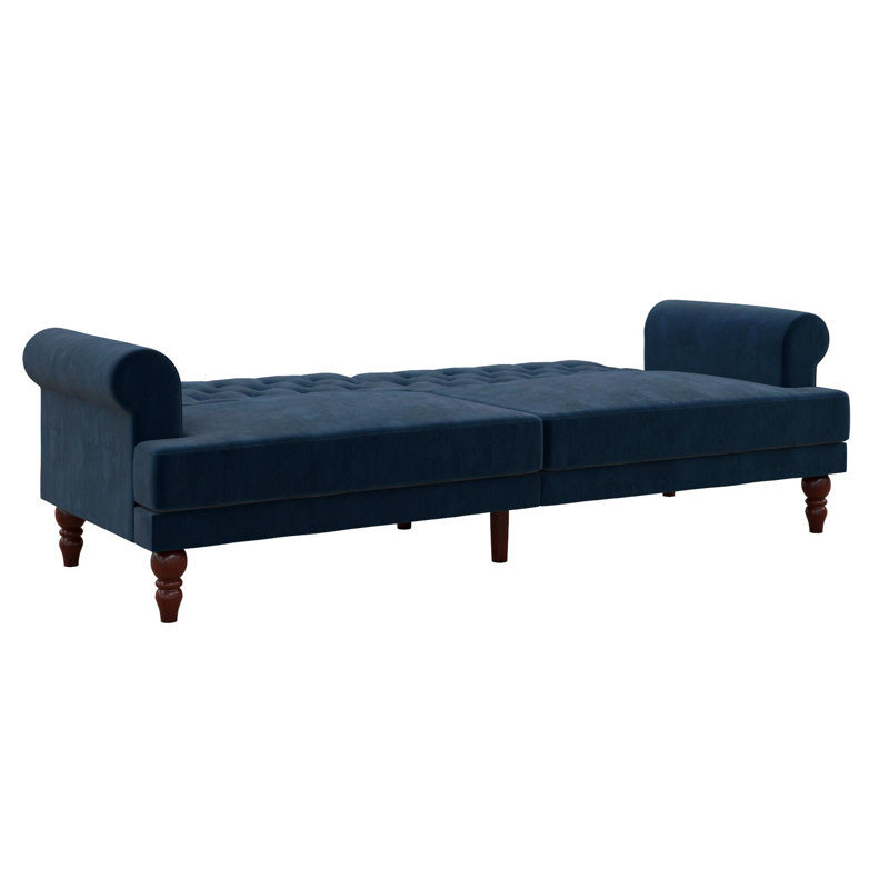 Cassidy Twin 83.5 " Velvet Convertible Sofa, Blue Velvet
