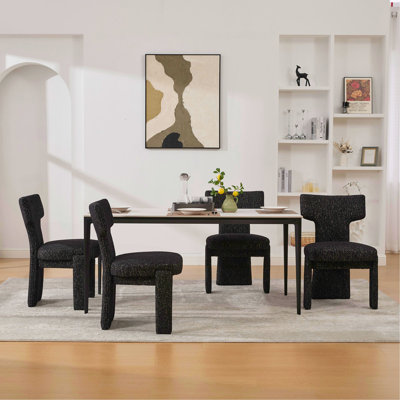 Ensemble de 4 chaises de salle à manger rembourrées en chenille de 22,05 po de largeur avec pieds en bois d'hévéa, chaises d'appoint incurvées à dossier courbé pour le salon, la chambre à coucher, le restaurant, les cafés, la salle à manger et la réception
