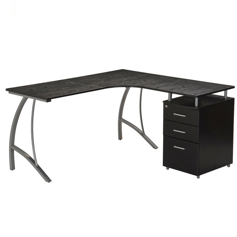 Bureau d'ordinateur moderne en L avec classeur et rangement