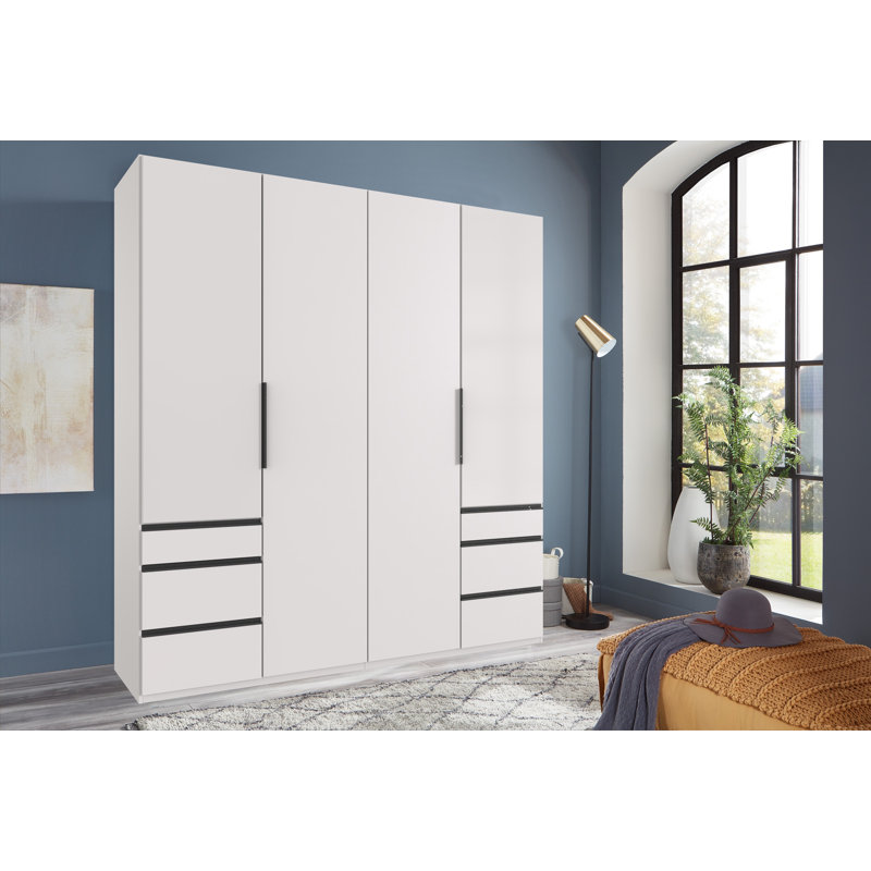 Guardino 4 Door Wardrobe, White, 236cm H x 200cm W x 58cm D