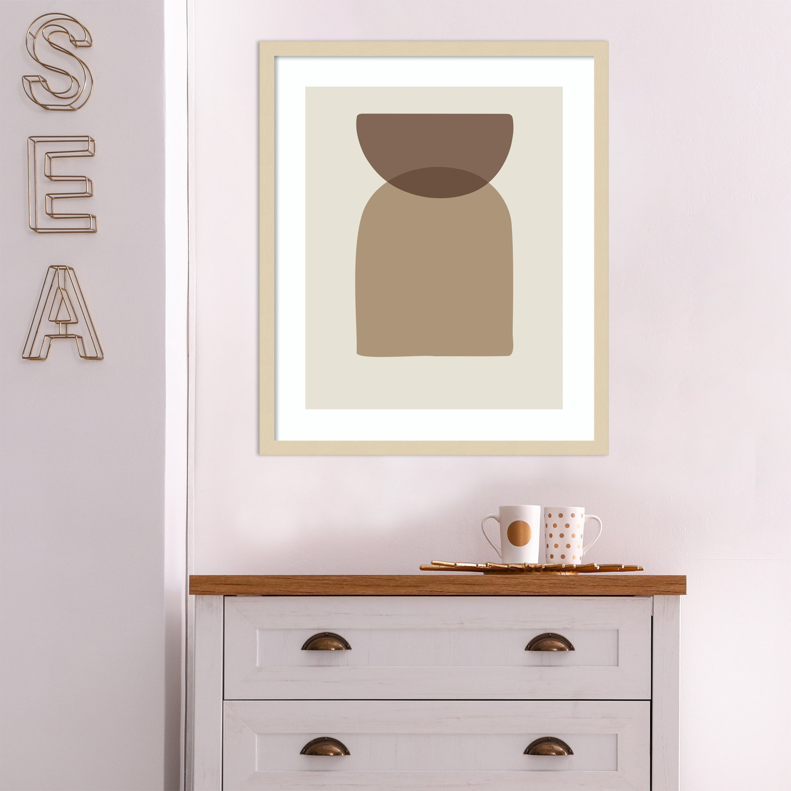 Arch Half Moon Abstract Print, Brown Framed, 25" H x 21" W