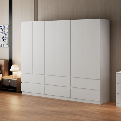 Armoire-penderie de 94,5 po de large avec armoire grande capacité de 78,74 po de hauteur blanche avec tiroirs, tablettes de rangement et tringle