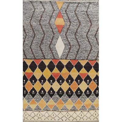 Tapis unique en laine noué à la main gris / noir nouvel âge 7 pi 8 po x 10 pi 3 po