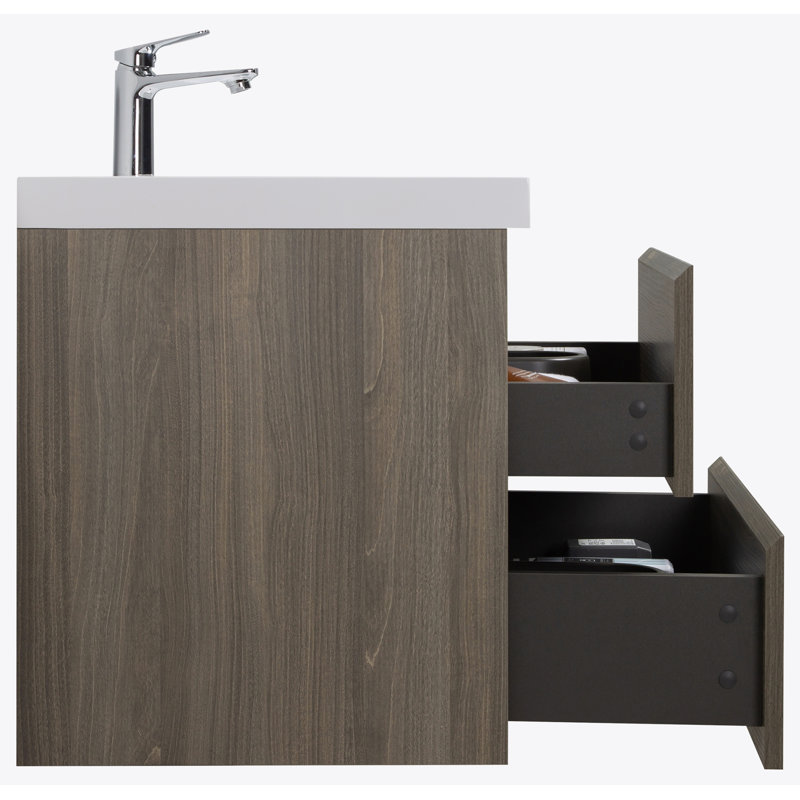 42" Floating Bathroom Vanity with Sink, Modern Wall-Mounted Bathroom Storage, White, Ash Gray