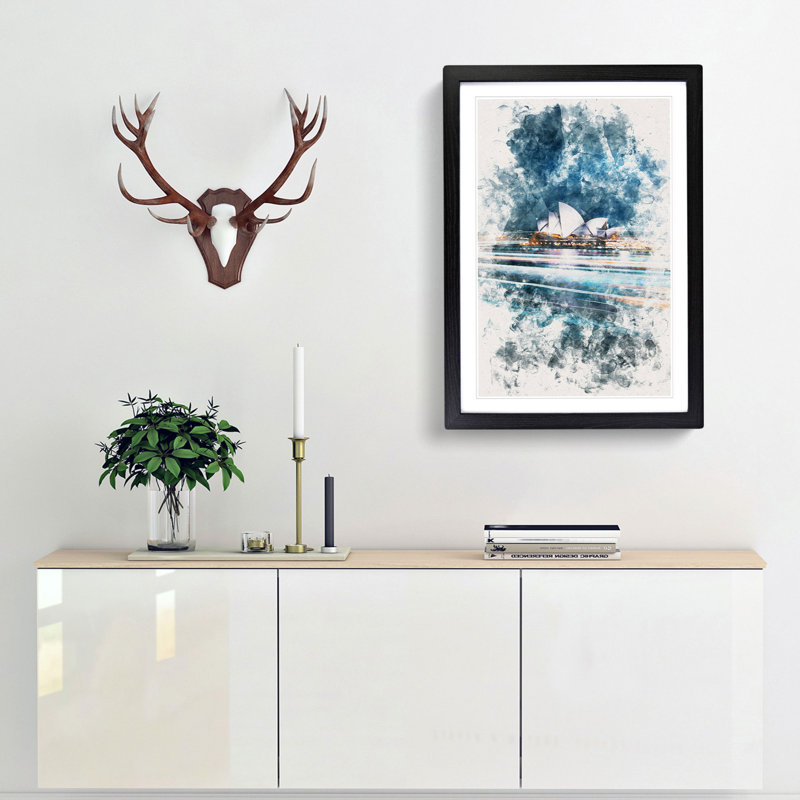 Sydney Opera House Lights - Picture Frame Graphic Art, 87cm H x 62cm W x 2cm D, Black Framed