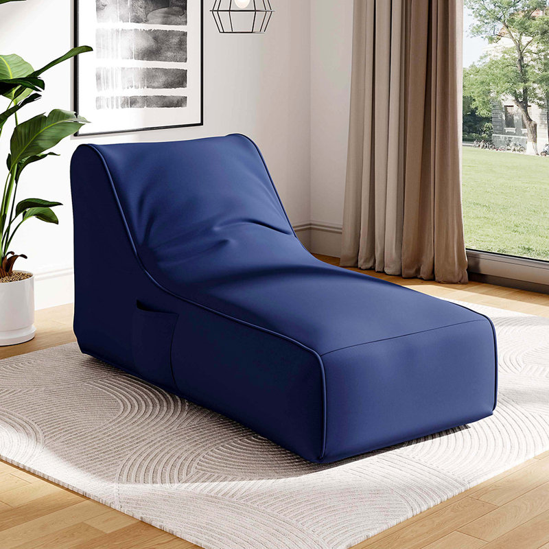 Polyester Refillable Bean Bag Lounger, 65.5cm H x 130cm W x 65cm D , Navy Blue
