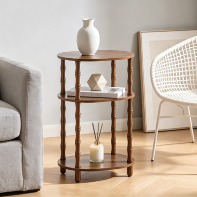 Table d'appoint ovale à 3 niveaux, petite table de bout moderne avec tablettes de rangement, table de chevet compacte pour le salon, la chambre à coucher
