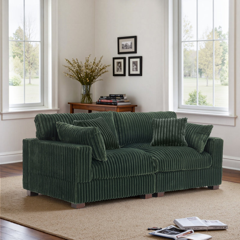 Canapé modulaire réversible en fausse fourrure de lapin de 2 pièces avec canapé modulaire et coussins 2 pièces, Vert