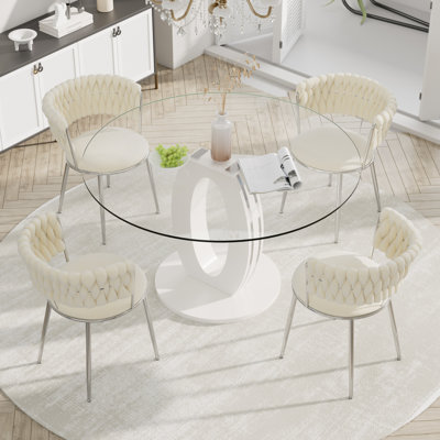 Ensemble de salle à manger à piédestal rond avec chaise de salle à manger en velours ciel