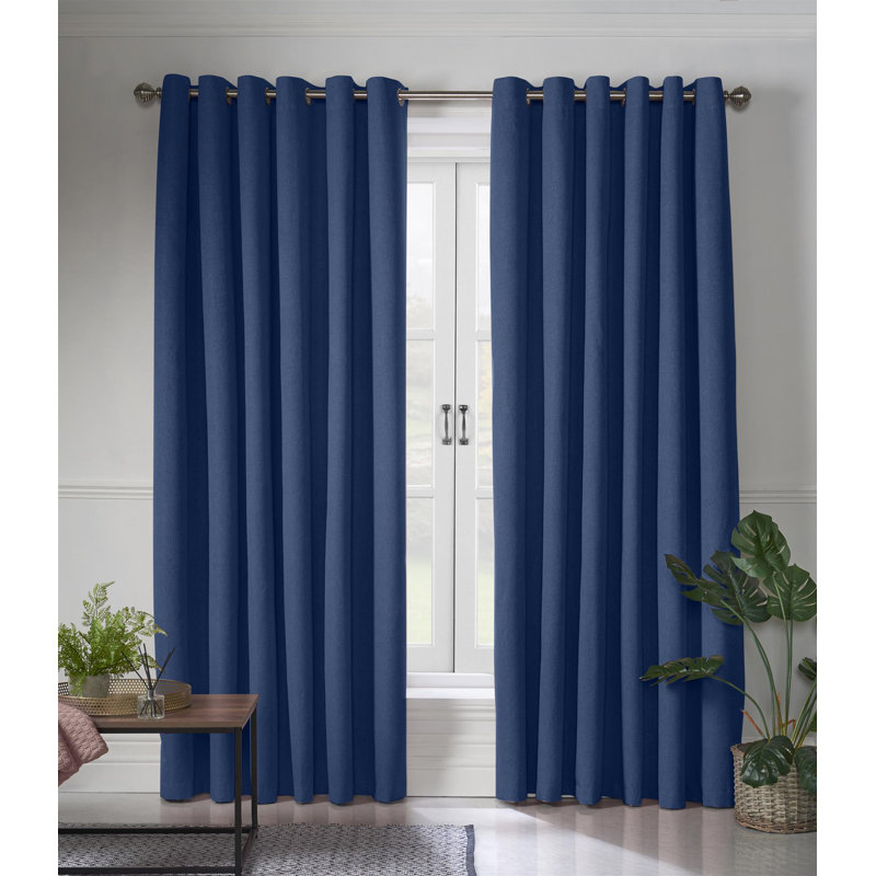 Bechard Blackout Linen Look Ring Top Curtains, Blue, 228cm Width x 228cm Drop