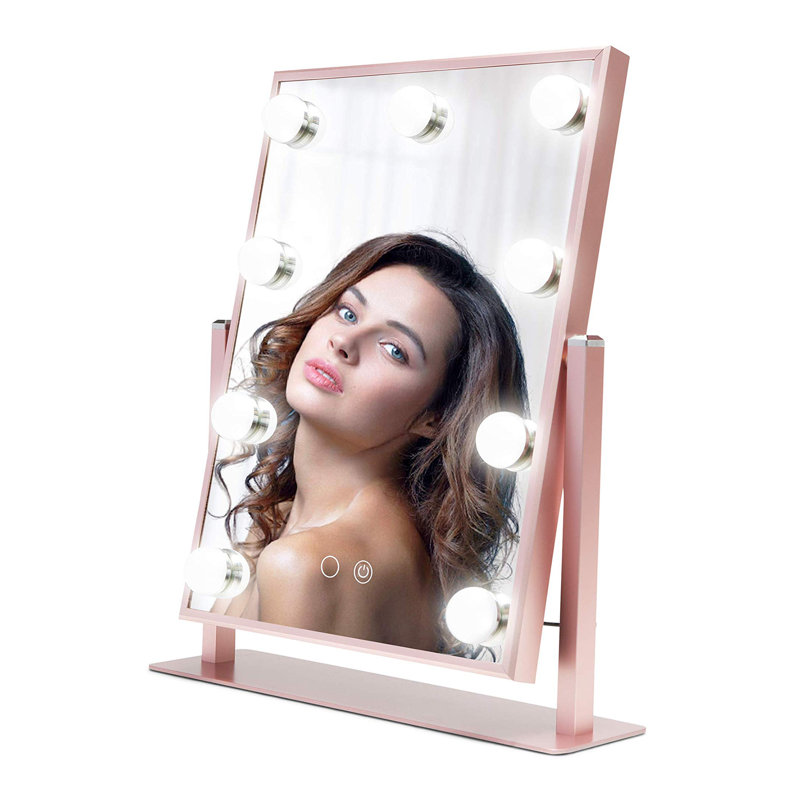 Hollywood Touch Duotone Makeup Mirror with 9 LED Bulbs, Lighted Vanity Mirror with USB Power Outlet, Rose Gold