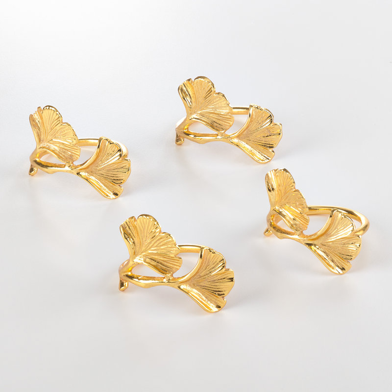 Gold Ginkgo Leaf Metal Napkin Rings Set of 4