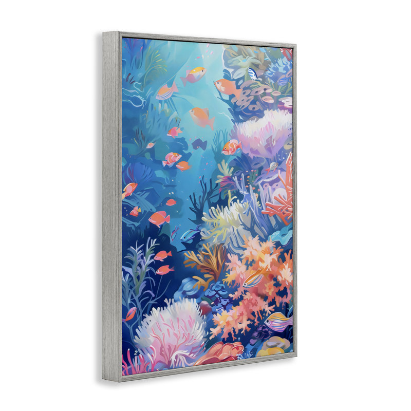 Giclée encadrée de poissons exotiques sous la mer, design par LSR Design Studio, H 18 po x l 12 po