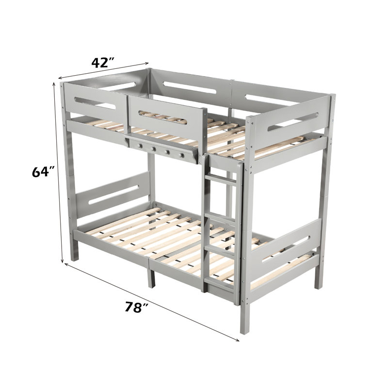 Lit simple / simple avec lit superposé gris - poids de 144,78 lb, 42,93 po Profondeur, capacité de 330 lb, finition en bois pour les lits, structure entièrement amovible, largeur de 76,5 po, matériau