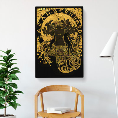 Sarah Bernhardt In Gold by Alphonse Mucha - Wrapped Canvas