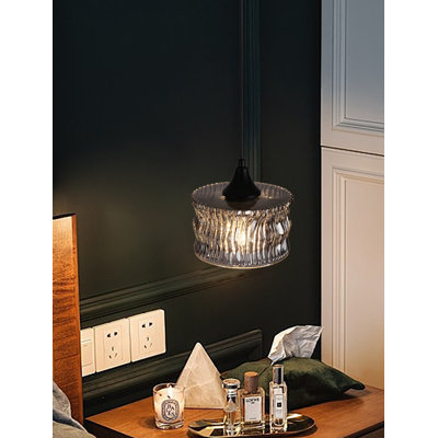 Smoked Gray Textured Glass Pendant Light With Silver Shimmer, Modern Adjustable Water Ripple Hanging Lamp For Dining Room Kitchen Island
