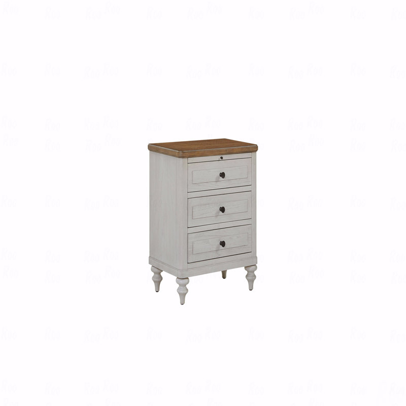 Table de chevet 3 tiroirs avec port USB - Ciment et sable