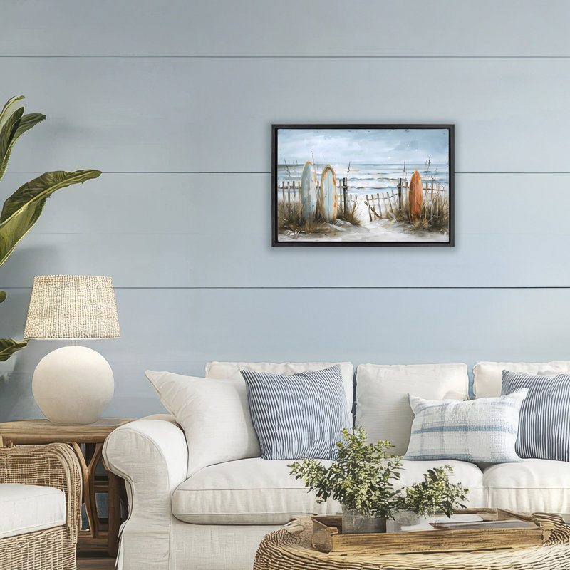 Cadre flottant Coastal Surf Summer View, design par LSR Creative Studio, Cadre flottant noir de jais, H 17 po x l 25 po