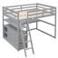 Lit mezzanine double avec bureau et tablettes, gris élégant - Bois de pin fabriqué pour une chambre à coucher sophistiquée-1134655933-1134655931