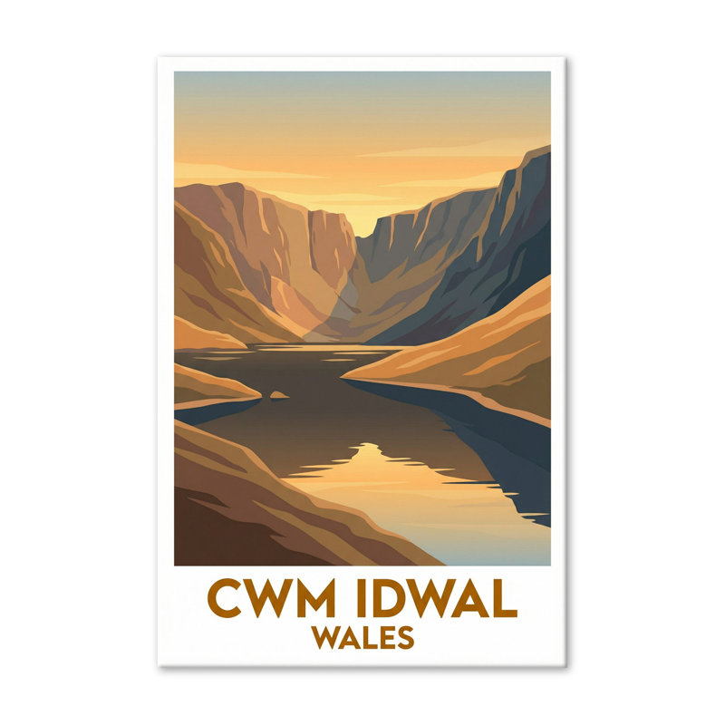 Cwm Idwal, Wales - Snowdonia Travel Poster: Romantic Cirque and Llyn Idwal Landscape Art. Giclee Print on Wrapped Canvas. Wall Art, Home Decor - Natural Landmarks, Wales 1 Piece Wrapped Canvas Wall Art