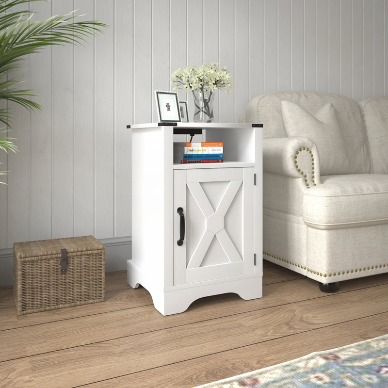 Wooden Rustic End Table, White