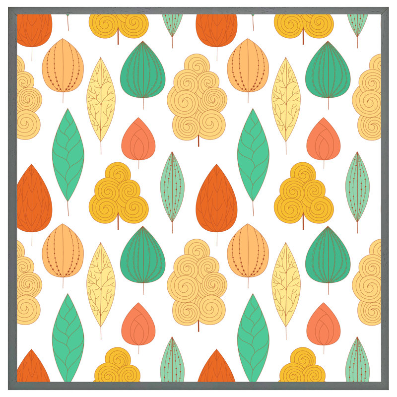 Varda Decorative Leaves - Single Picture Frame Print, 41cm H x 41cm W x 4cm D, Grey Framed