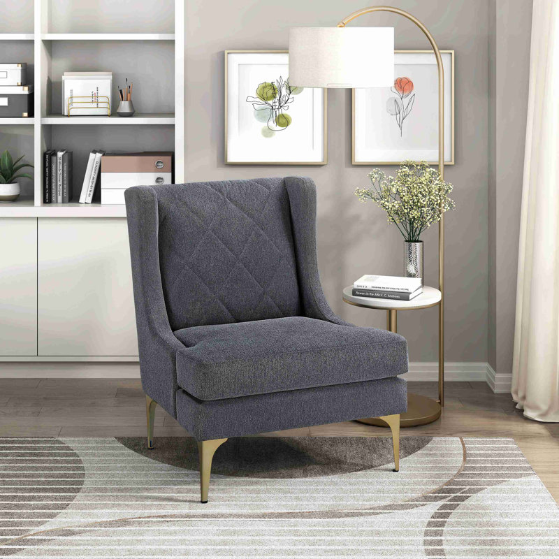Fauteuil à oreilles de luxe moderne en tissu d'ameublement en chenille 1pc, Gris foncé