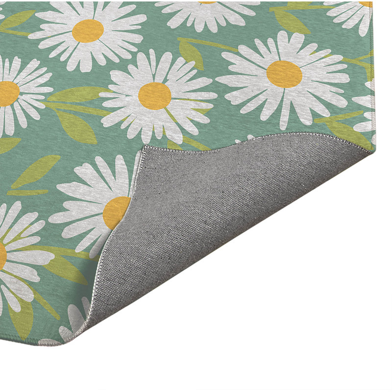Sweet Daisy Decorative Outdoor Rug, Rectangle 8' x 10', Green