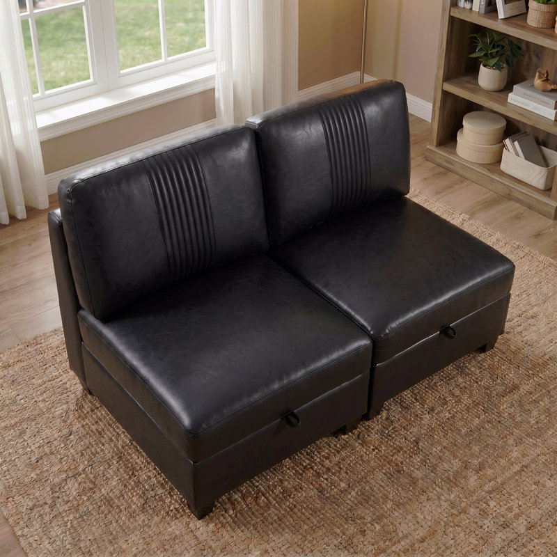 Canapé modulaire flexible, formes convertibles, rangement et canapé-lit pour le salon - 2 sièges, Black Faux Leather