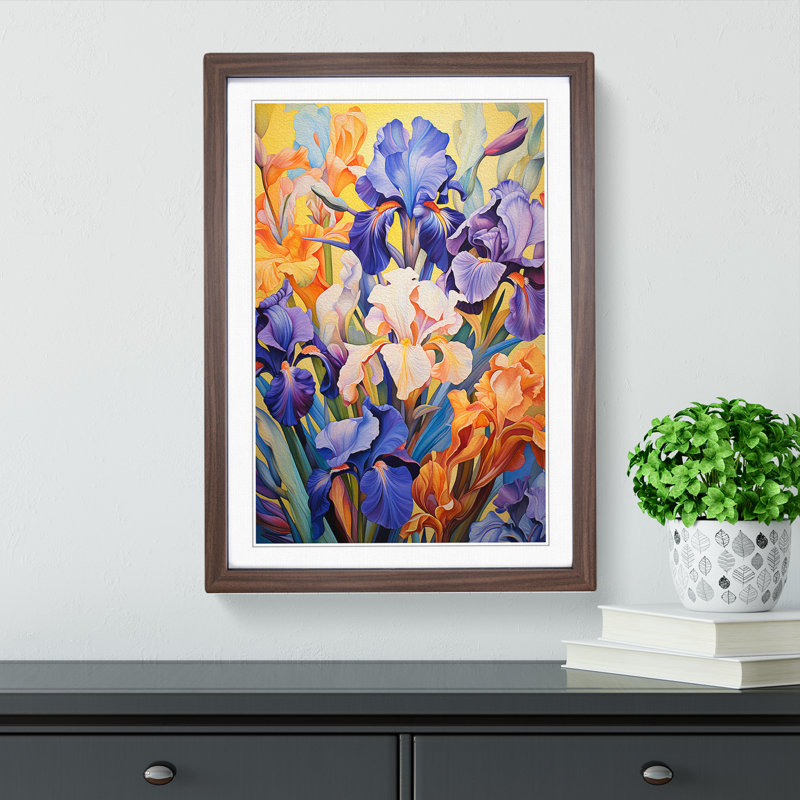 Iris Flower Colour Field - Single Picture Frame Print on Wood, Walnut, 46cm H x 34cm W x 2cm D