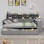 Lit de jour double en bois avec tablettes de rangement, lit multifonctionnel avec deux tiroirs de rangement et bureau d'étude, gris-895564881-895564882