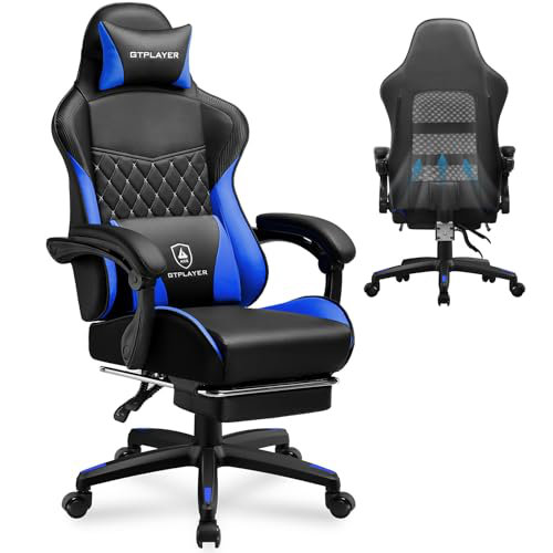 GTPLAYER GAMING CHAIR Adjustable Headrest and Adjustable Padded Armrests PC & Racing Game Chair, Blue