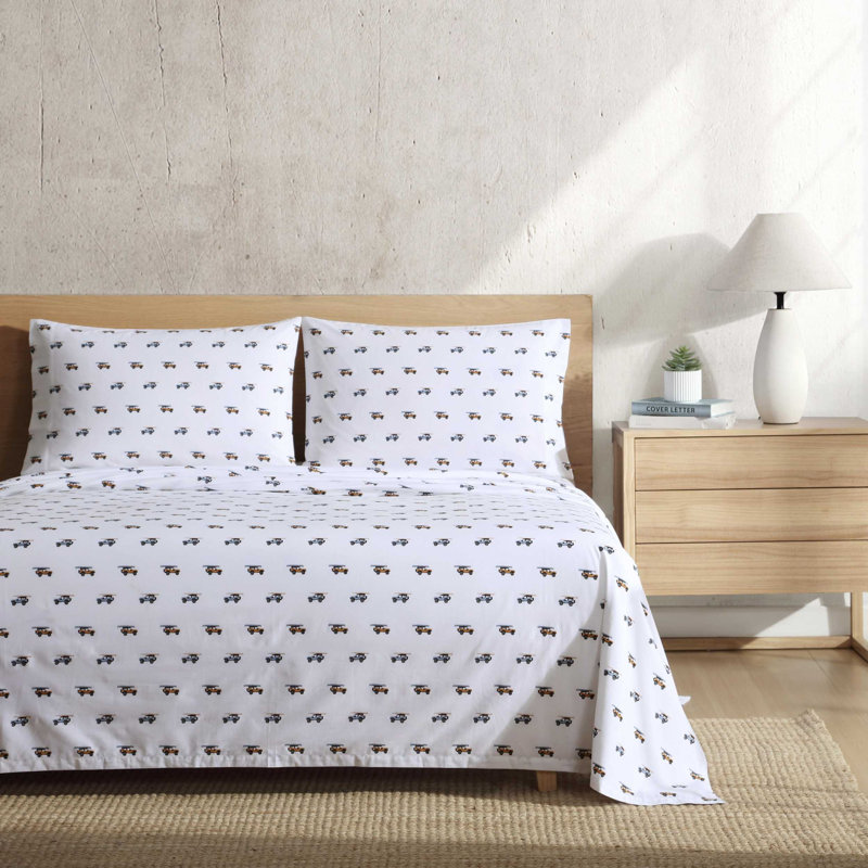 Shasta Lake Cotton Percale Standard Sheet Set, King Sheet Set with 2 Pillowcases, Out To The Beach