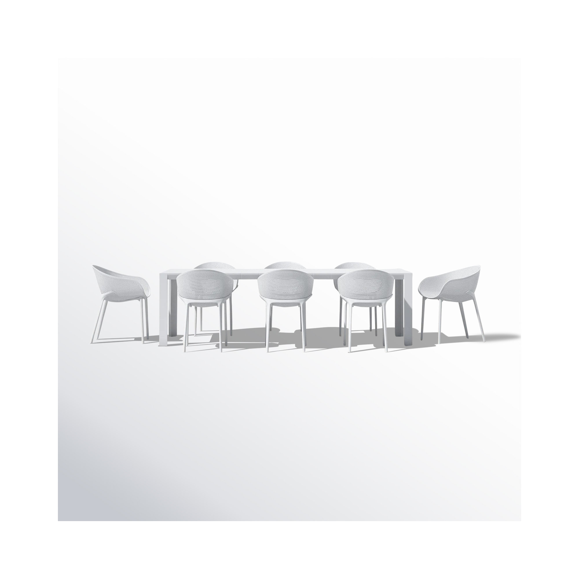 Farrah 8 - Person Patio Dining Set with Extendable Rectangular Table, White