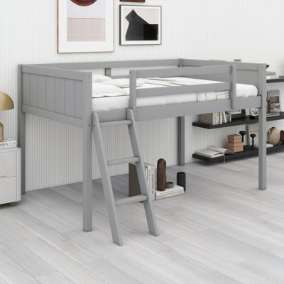 Wood Low Loft Bed With Ladder, Ladder Can Be Placed On The Left Or Right
