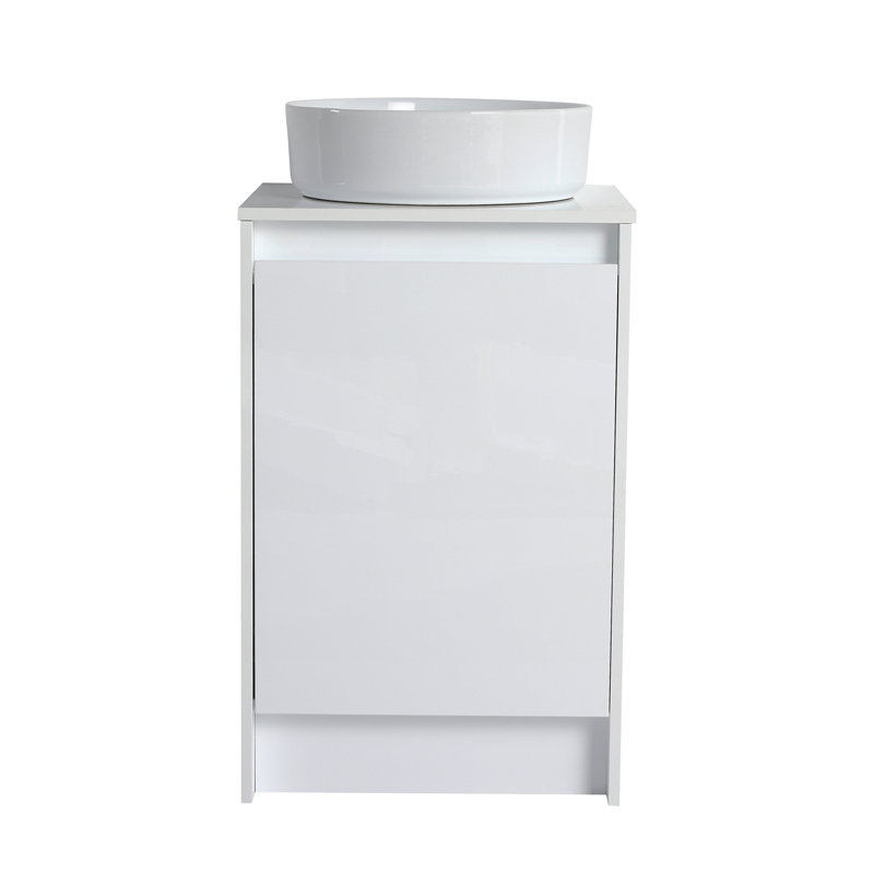 Armoire de salle de bain autoportante 20 po avec lavabo en céramique Art, portes à fermeture en douceur, blanc brillant (emballage KD)