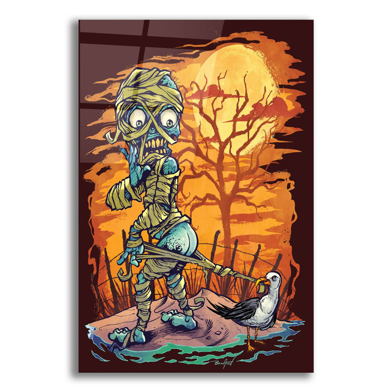 The Holiday Aisle® «Halloween At The Beach - Mummy» par Flyland Designs, art mural en verre acrylique,