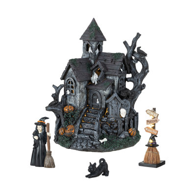 Ensemble de maison hantée 4 pièces en résine avec minuterie Halloween