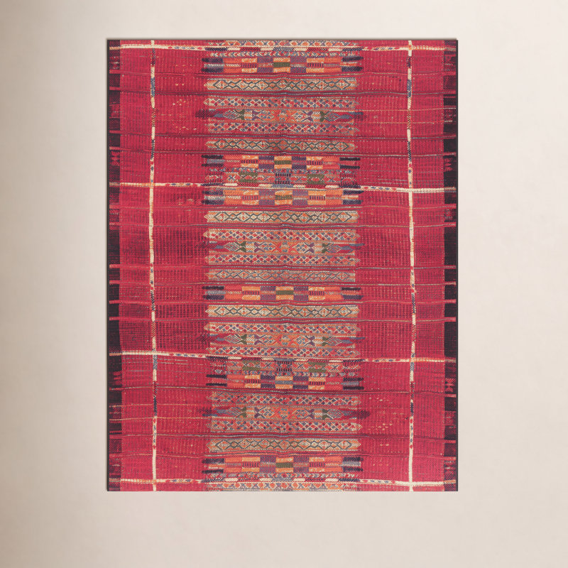 Tapis intérieur / extérieur rouge Sesena, Rectangle 6 pi 6 po x 9 pi 4 po
