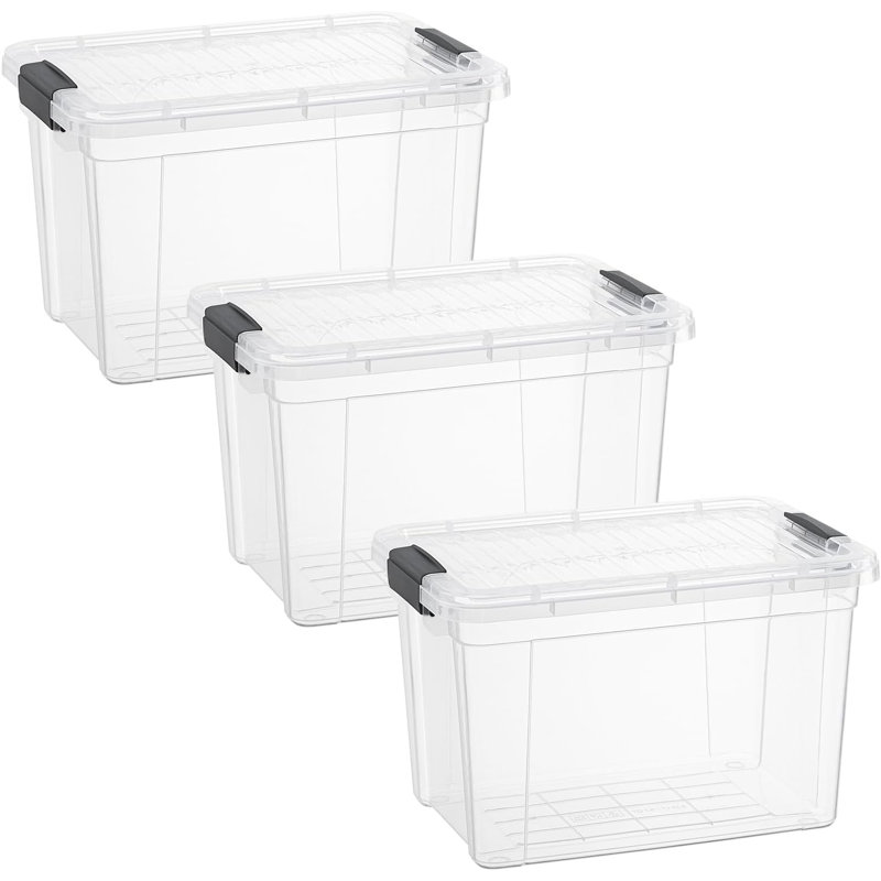Latitude Run® Clear Storage Bins with Lids, 3 Pack- Plastic Storage Boxes for Home, 4.75 qt
