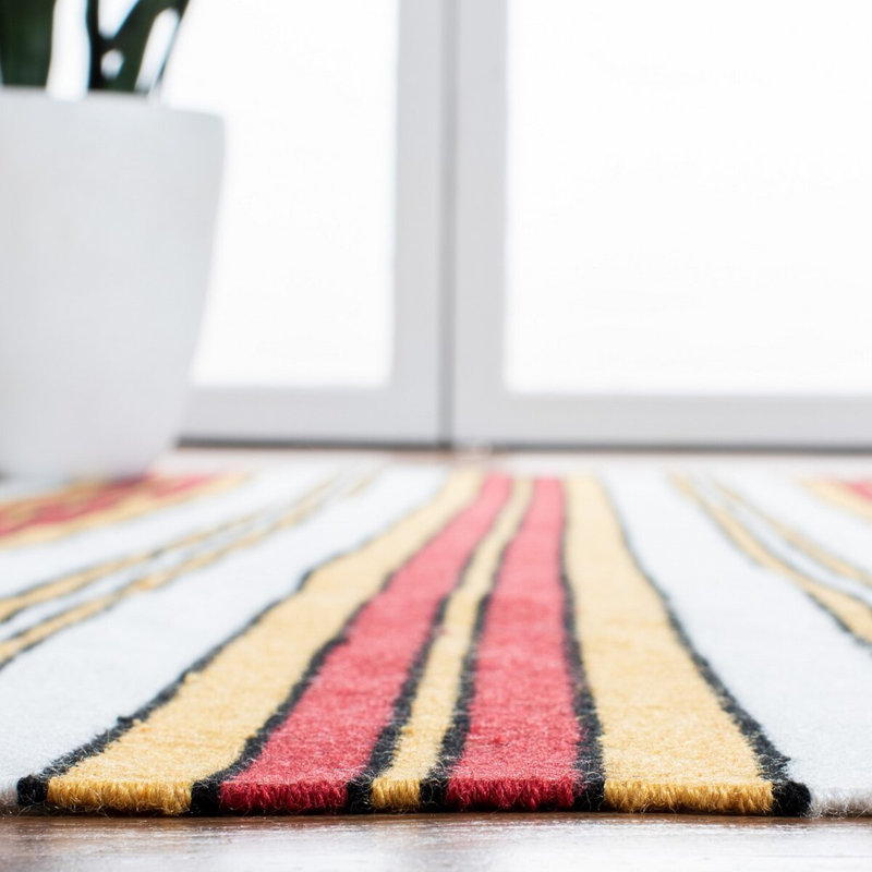 Racing Point Striped Area Rug in Terry White/Racing Red, Rectangle 9' x 12'
