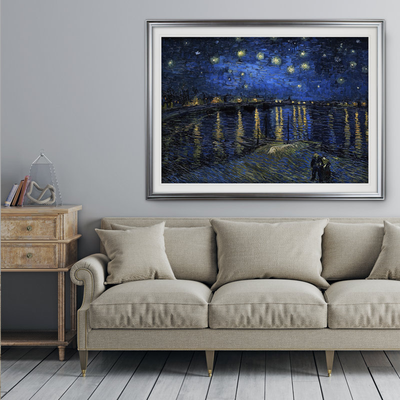 " Over The Rhane " by Vincent Van Gogh, 20" H x 24" W x 1.5" D, Silver Framed
