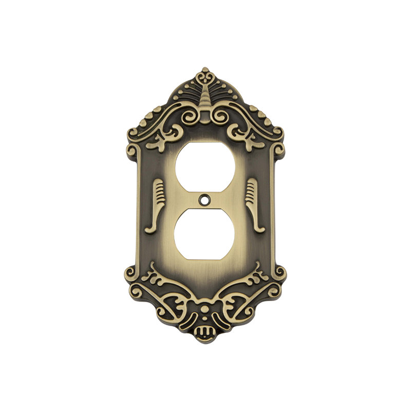 Victorian 1-Gang Duplex Outlet Wall Plate, Antique Brass